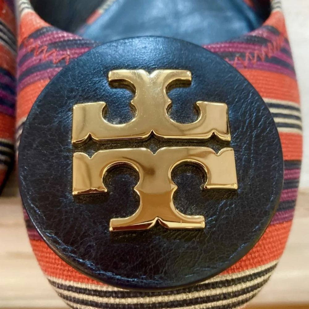 Tory Burch Logo Stripe Ballet Flats 5.5